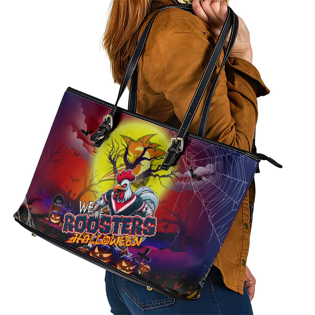 We Are Roosters Halloween Leather Tote Bag Pumpkin Scary Spooky Season - Aussie Hoodie