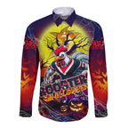 We Are Roosters Halloween Long Sleeve Button Shirt Pumpkin Scary Spooky Season - Aussie Hoodie