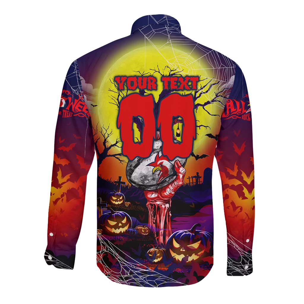We Are Roosters Halloween Long Sleeve Button Shirt Pumpkin Scary Spooky Season - Aussie Hoodie
