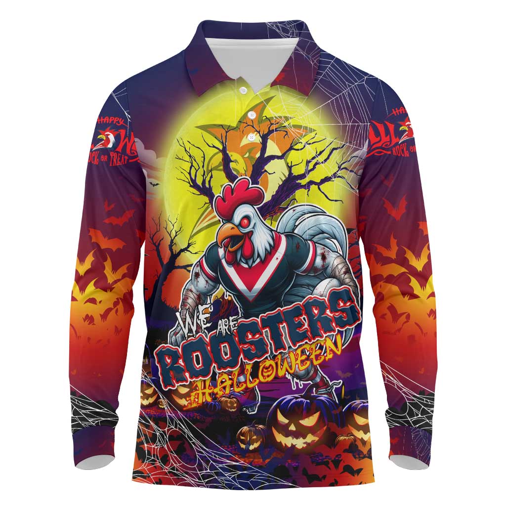 We Are Roosters Halloween Long Sleeve Polo Shirt Pumpkin Scary Spooky Season - Aussie Hoodie