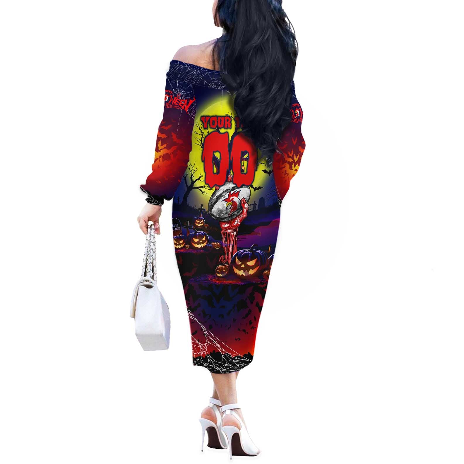 We Are Roosters Halloween Off The Shoulder Long Sleeve Dress Pumpkin Scary Spooky Season - Aussie Hoodie