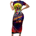 We Are Roosters Halloween Short Sleeve Bodycon Dress Pumpkin Scary Spooky Season - Aussie Hoodie