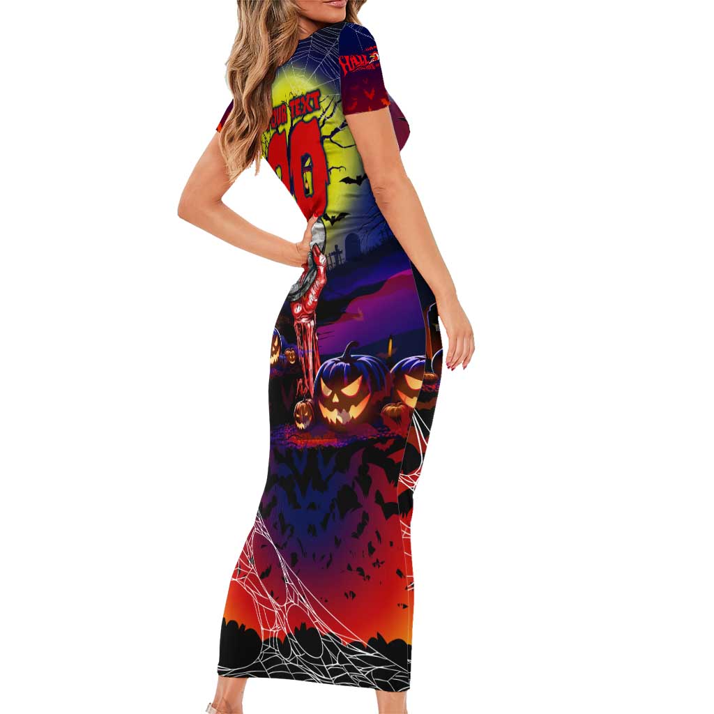 We Are Roosters Halloween Short Sleeve Bodycon Dress Pumpkin Scary Spooky Season - Aussie Hoodie