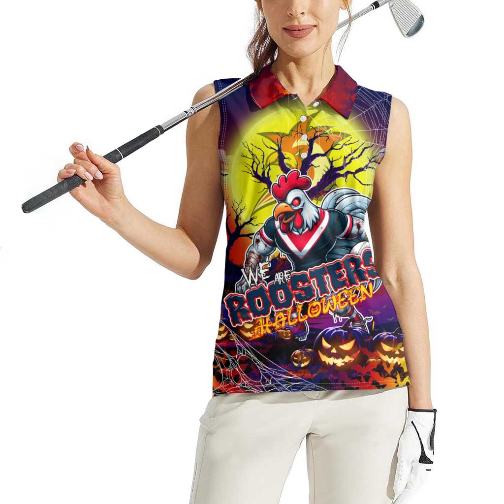 We Are Roosters Halloween Women Sleeveless Polo Shirt Pumpkin Scary Spooky Season - Aussie Hoodie