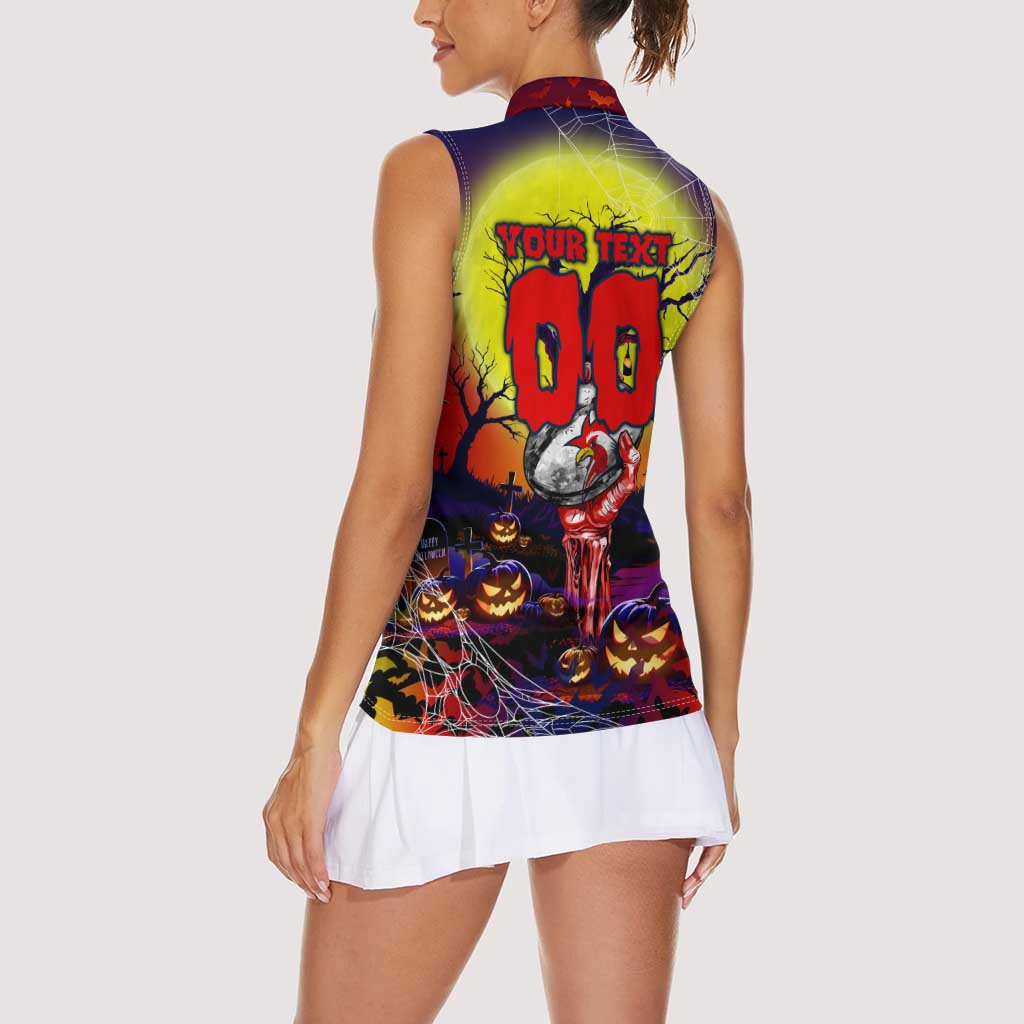We Are Roosters Halloween Women Sleeveless Polo Shirt Pumpkin Scary Spooky Season - Aussie Hoodie