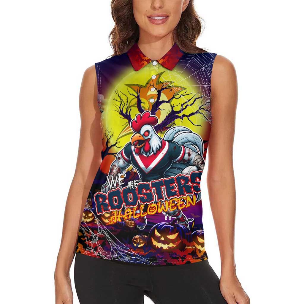 We Are Roosters Halloween Women Sleeveless Polo Shirt Pumpkin Scary Spooky Season - Aussie Hoodie
