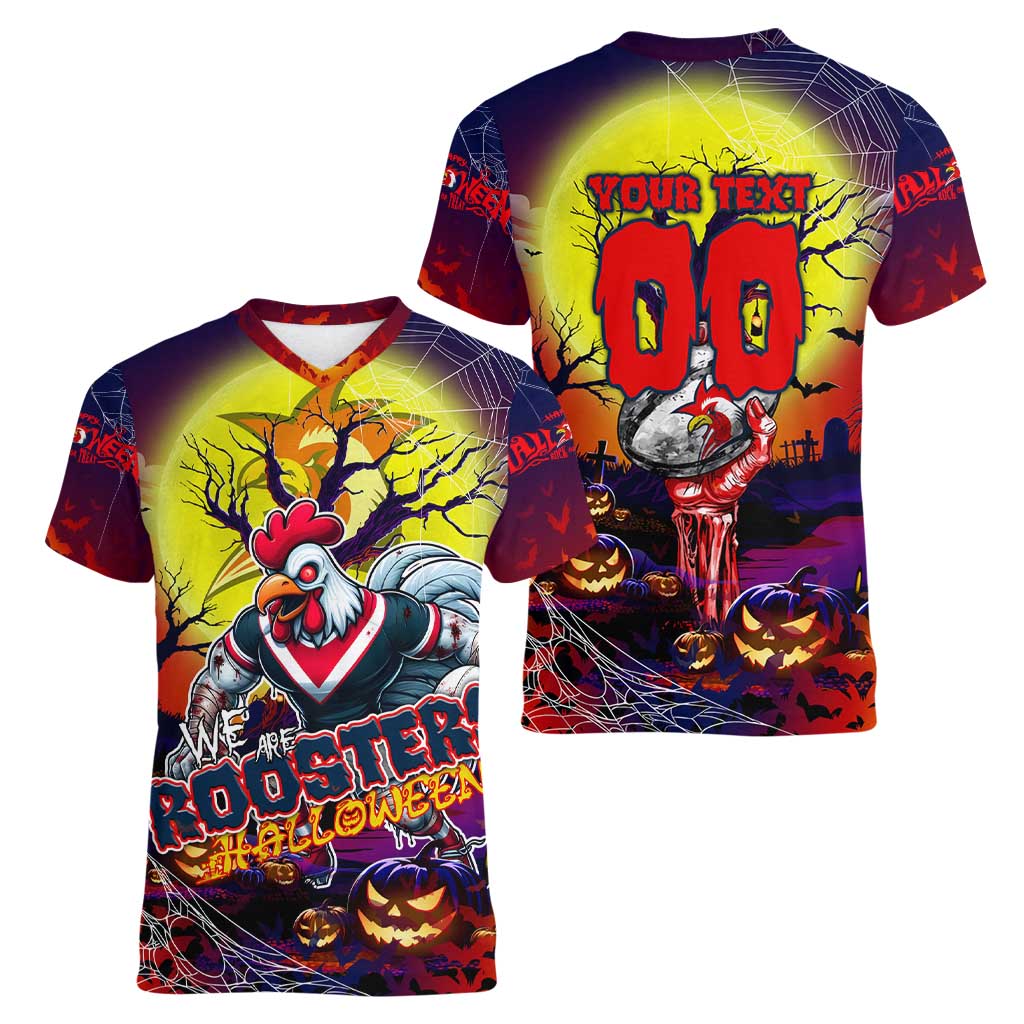 We Are Roosters Halloween Women V-Neck T-Shirt Pumpkin Scary Spooky Season - Aussie Hoodie