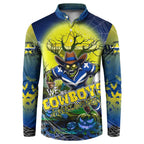 We Are Cowboys Halloween Button Sweatshirt Pumpkin Scary Spooky Season - Aussie Hoodie