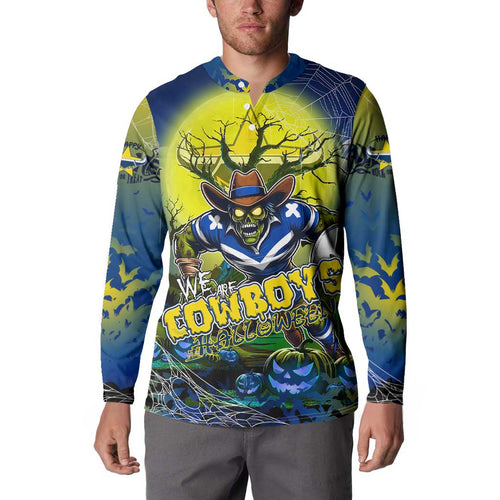 We Are Cowboys Halloween Button Sweatshirt Pumpkin Scary Spooky Season - Aussie Hoodie