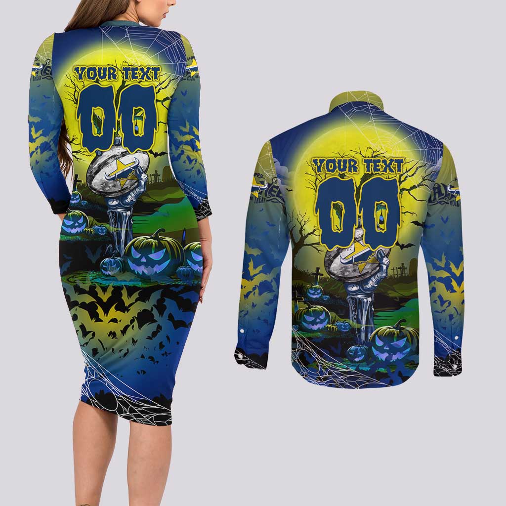 We Are Cowboys Halloween Couples Matching Long Sleeve Bodycon Dress and Long Sleeve Button Shirt Pumpkin Scary Spooky Season - Aussie Hoodie