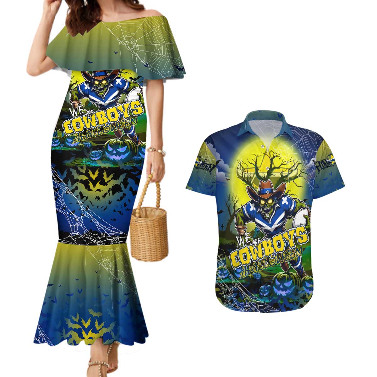 We Are Cowboys Halloween Couples Matching Mermaid Dress and Hawaiian Shirt Pumpkin Scary Spooky Season - Aussie Hoodie