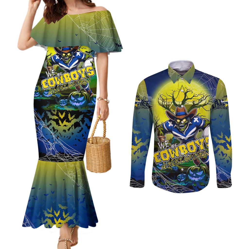 We Are Cowboys Halloween Couples Matching Mermaid Dress and Long Sleeve Button Shirt Pumpkin Scary Spooky Season - Aussie Hoodie