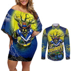 We Are Cowboys Halloween Couples Matching Off Shoulder Short Dress and Long Sleeve Button Shirt Pumpkin Scary Spooky Season - Aussie Hoodie