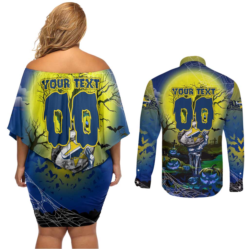 We Are Cowboys Halloween Couples Matching Off Shoulder Short Dress and Long Sleeve Button Shirt Pumpkin Scary Spooky Season - Aussie Hoodie