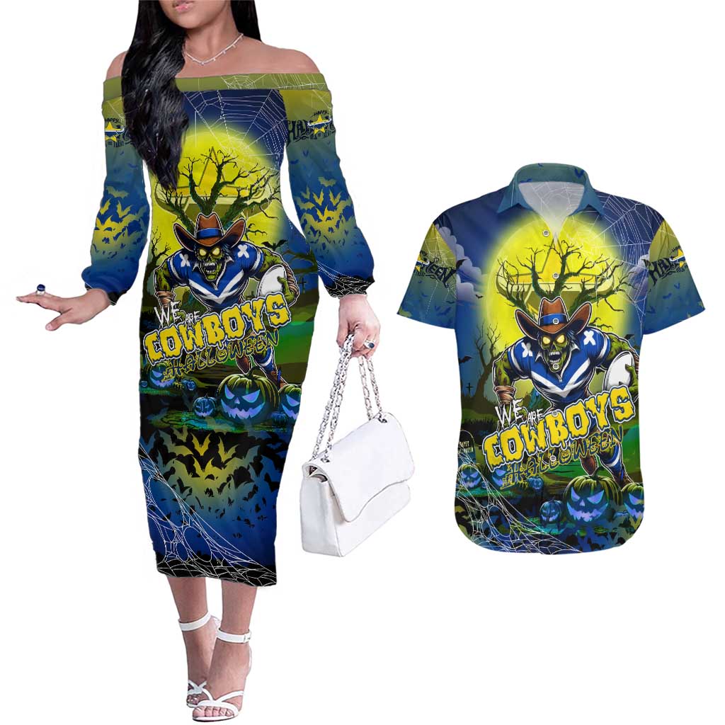 We Are Cowboys Halloween Couples Matching Off The Shoulder Long Sleeve Dress and Hawaiian Shirt Pumpkin Scary Spooky Season - Aussie Hoodie
