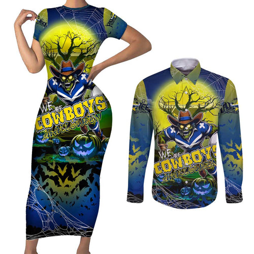 We Are Cowboys Halloween Couples Matching Short Sleeve Bodycon Dress and Long Sleeve Button Shirt Pumpkin Scary Spooky Season - Aussie Hoodie