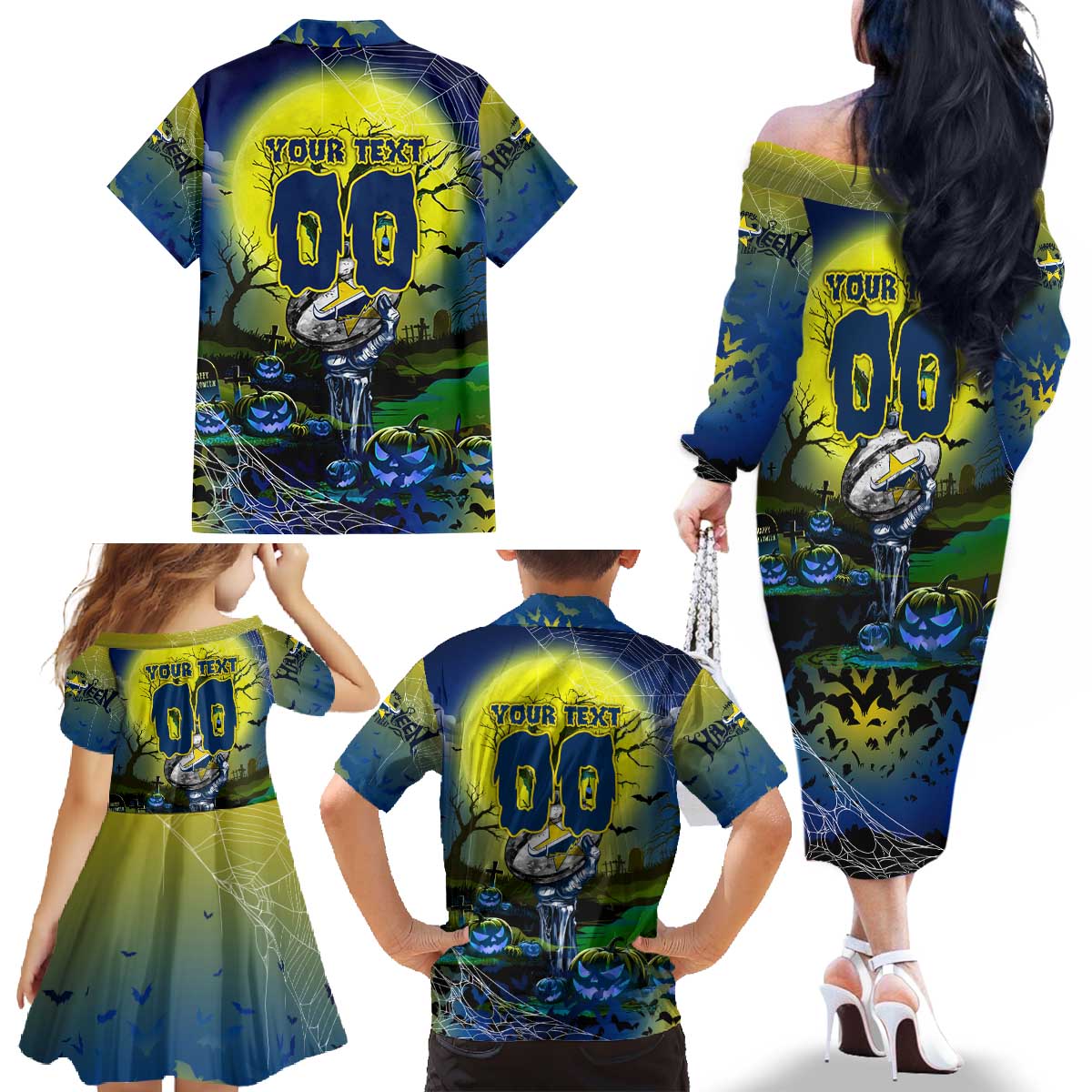We Are Cowboys Halloween Family Matching Off The Shoulder Long Sleeve Dress and Hawaiian Shirt Pumpkin Scary Spooky Season - Aussie Hoodie