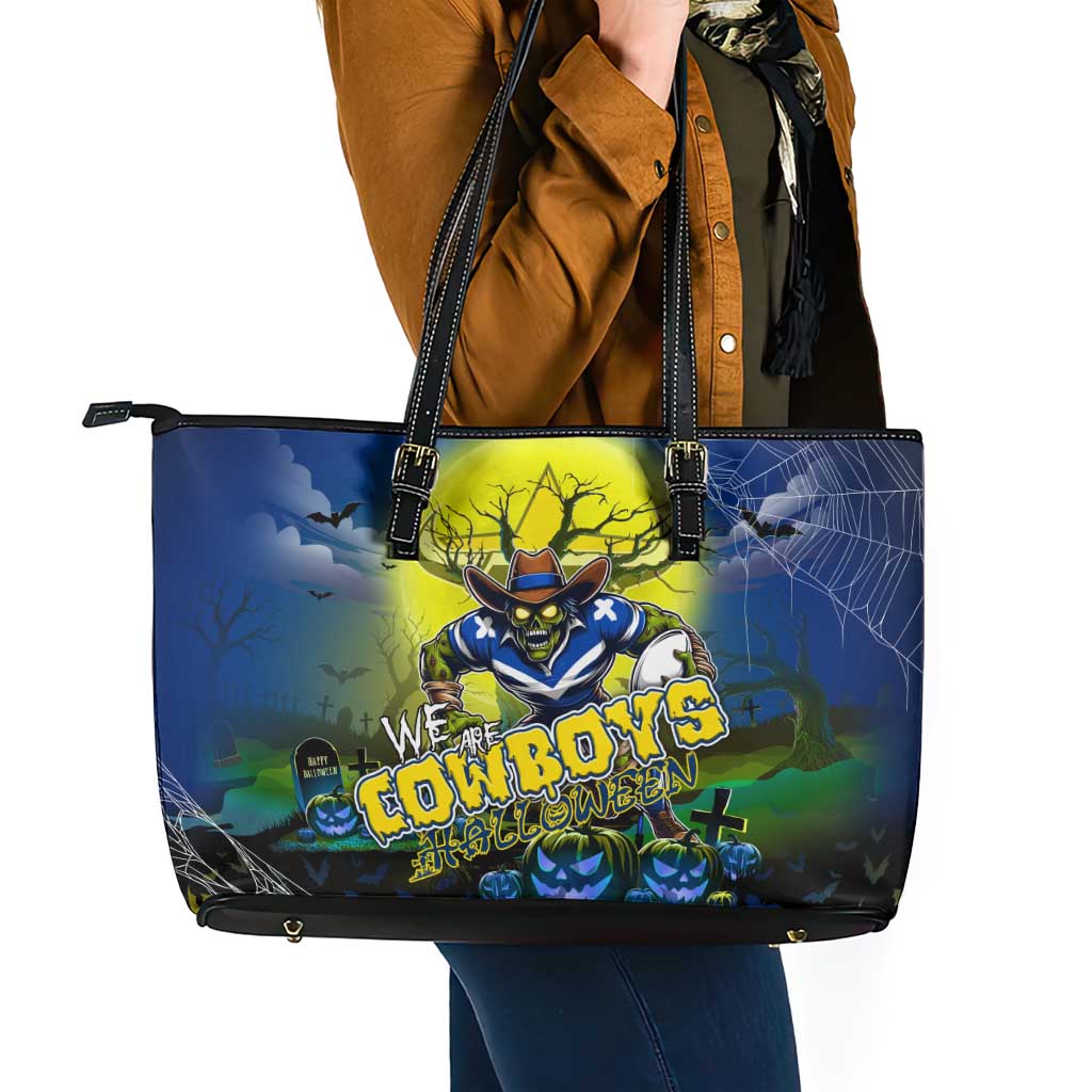 We Are Cowboys Halloween Leather Tote Bag Pumpkin Scary Spooky Season - Aussie Hoodie