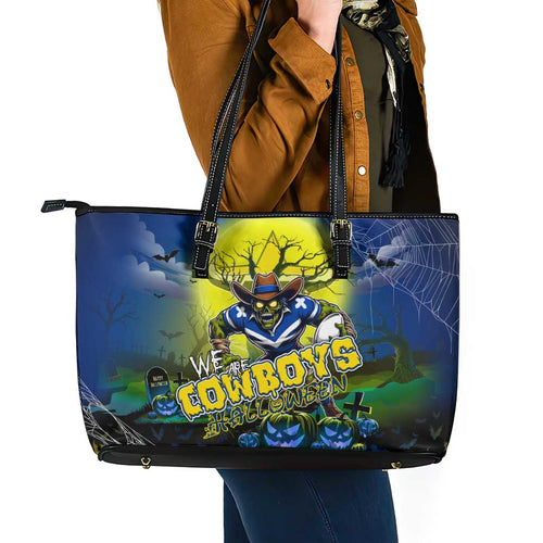 We Are Cowboys Halloween Leather Tote Bag Pumpkin Scary Spooky Season - Aussie Hoodie