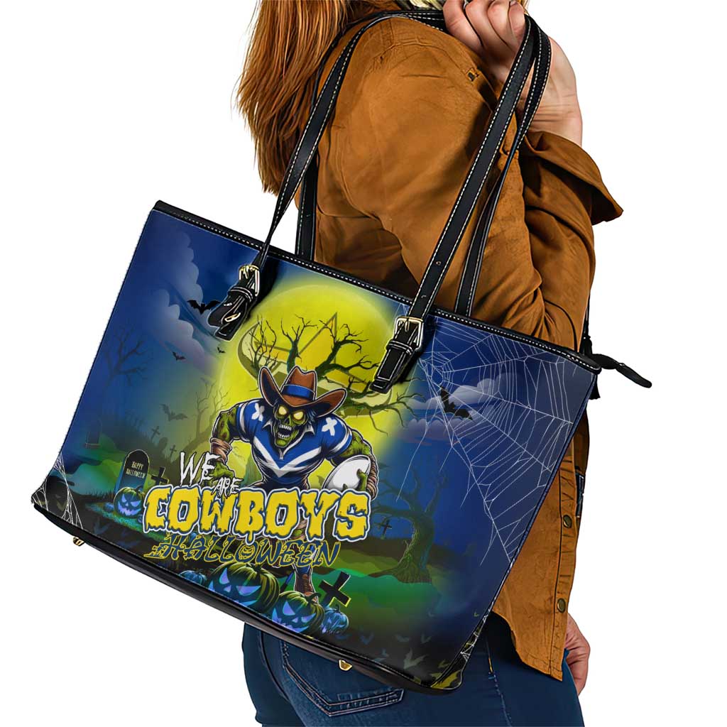 We Are Cowboys Halloween Leather Tote Bag Pumpkin Scary Spooky Season - Aussie Hoodie