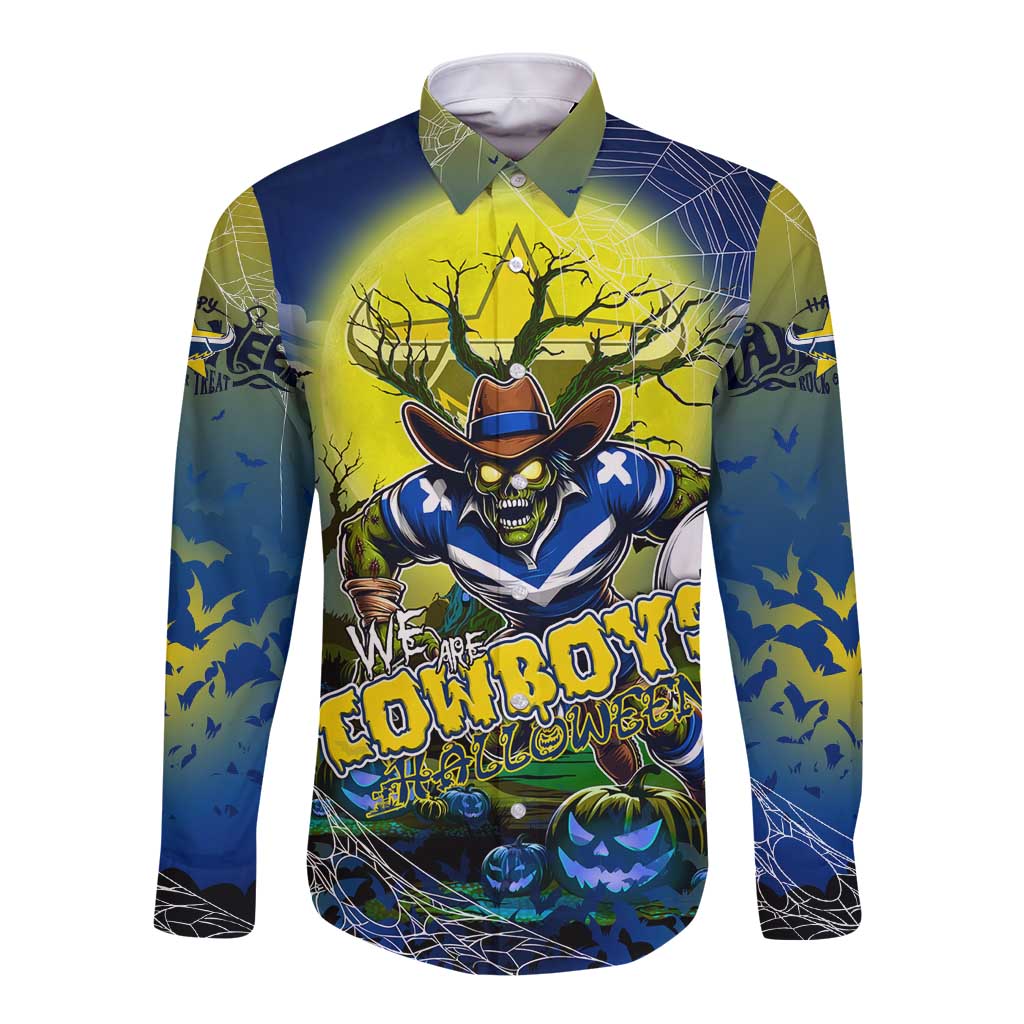 We Are Cowboys Halloween Long Sleeve Button Shirt Pumpkin Scary Spooky Season - Aussie Hoodie
