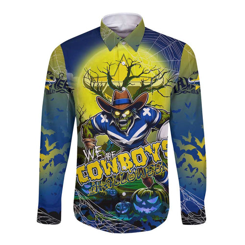 We Are Cowboys Halloween Long Sleeve Button Shirt Pumpkin Scary Spooky Season - Aussie Hoodie
