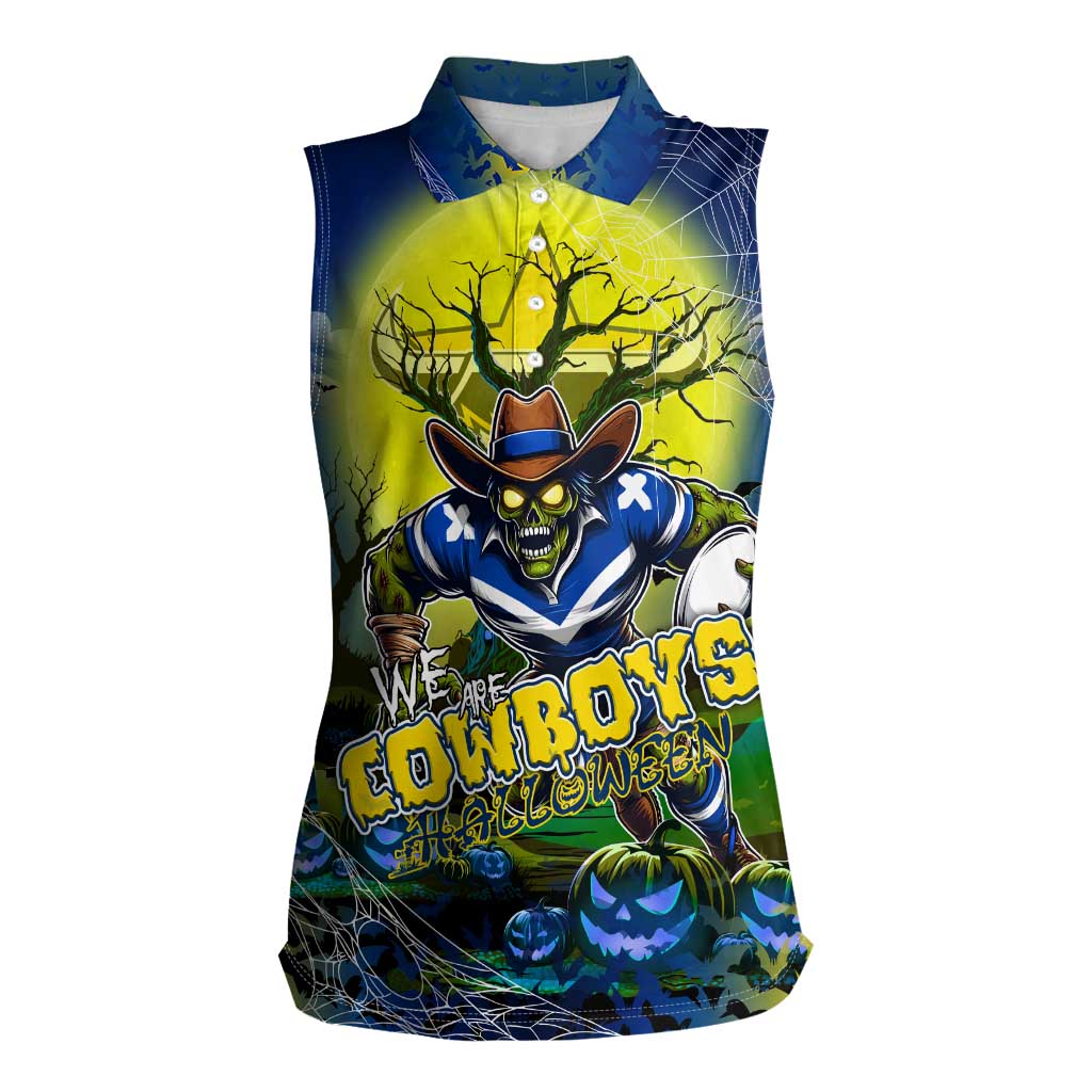 We Are Cowboys Halloween Women Sleeveless Polo Shirt Pumpkin Scary Spooky Season - Aussie Hoodie