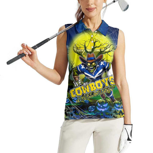 We Are Cowboys Halloween Women Sleeveless Polo Shirt Pumpkin Scary Spooky Season - Aussie Hoodie