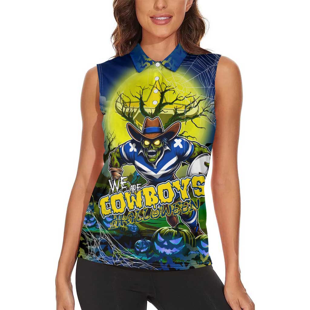 We Are Cowboys Halloween Women Sleeveless Polo Shirt Pumpkin Scary Spooky Season - Aussie Hoodie