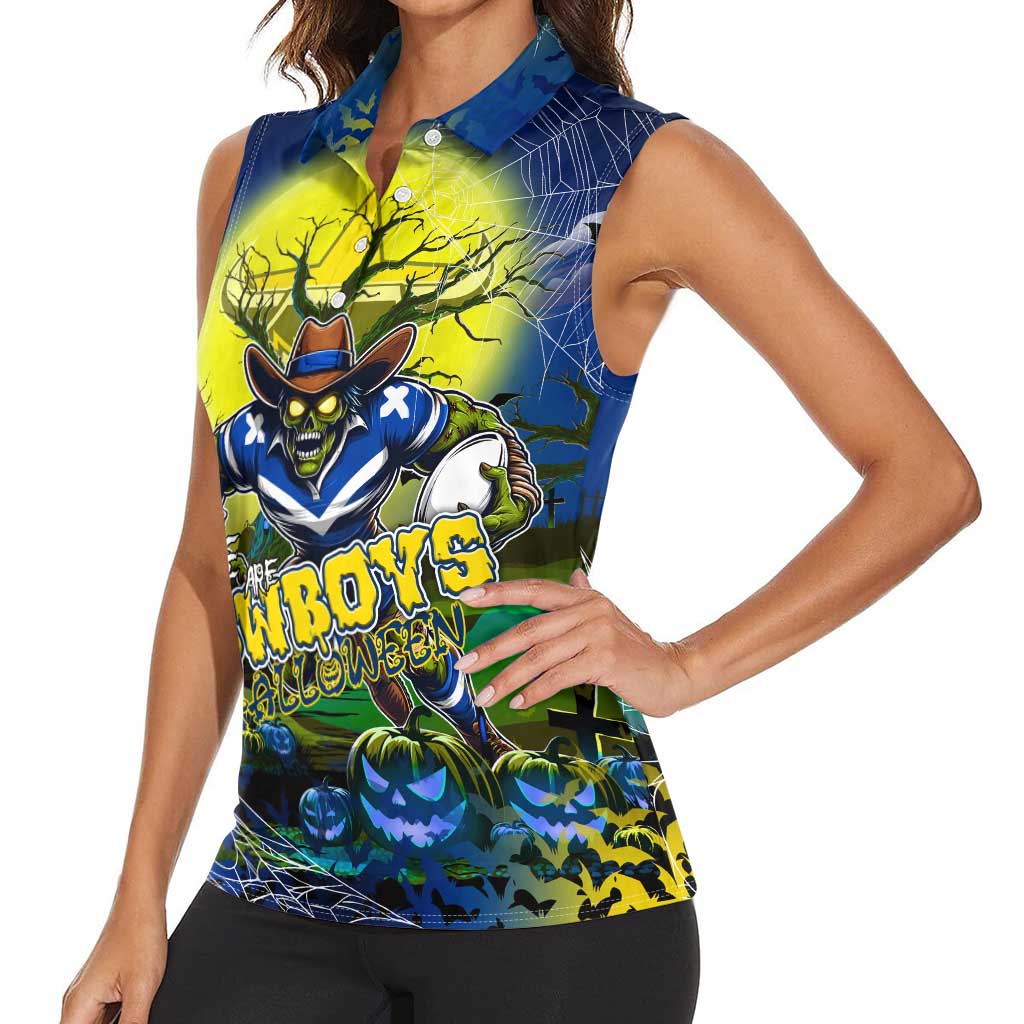 We Are Cowboys Halloween Women Sleeveless Polo Shirt Pumpkin Scary Spooky Season - Aussie Hoodie