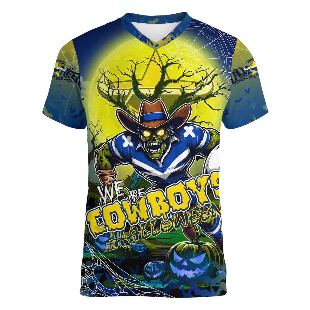 We Are Cowboys Halloween Women V-Neck T-Shirt Pumpkin Scary Spooky Season - Aussie Hoodie