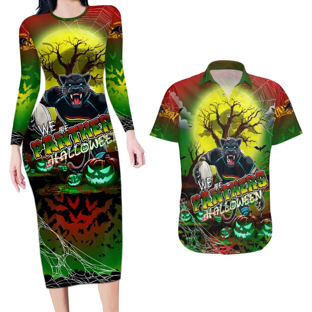 We Are Panthers Halloween Couples Matching Long Sleeve Bodycon Dress and Hawaiian Shirt Pumpkin Scary Spooky Season - Aussie Hoodie