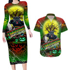 We Are Panthers Halloween Couples Matching Long Sleeve Bodycon Dress and Hawaiian Shirt Pumpkin Scary Spooky Season - Aussie Hoodie