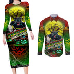 We Are Panthers Halloween Couples Matching Long Sleeve Bodycon Dress and Long Sleeve Button Shirt Pumpkin Scary Spooky Season - Aussie Hoodie