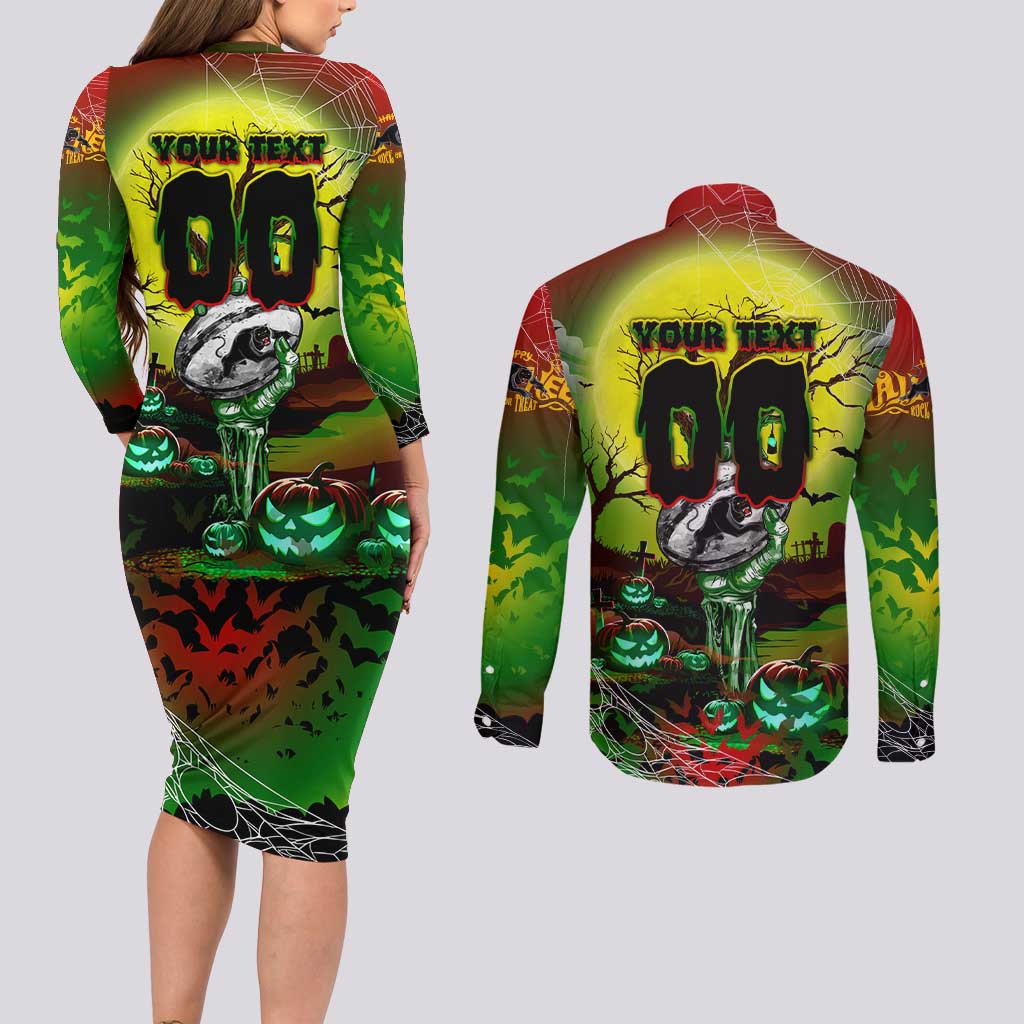 We Are Panthers Halloween Couples Matching Long Sleeve Bodycon Dress and Long Sleeve Button Shirt Pumpkin Scary Spooky Season - Aussie Hoodie