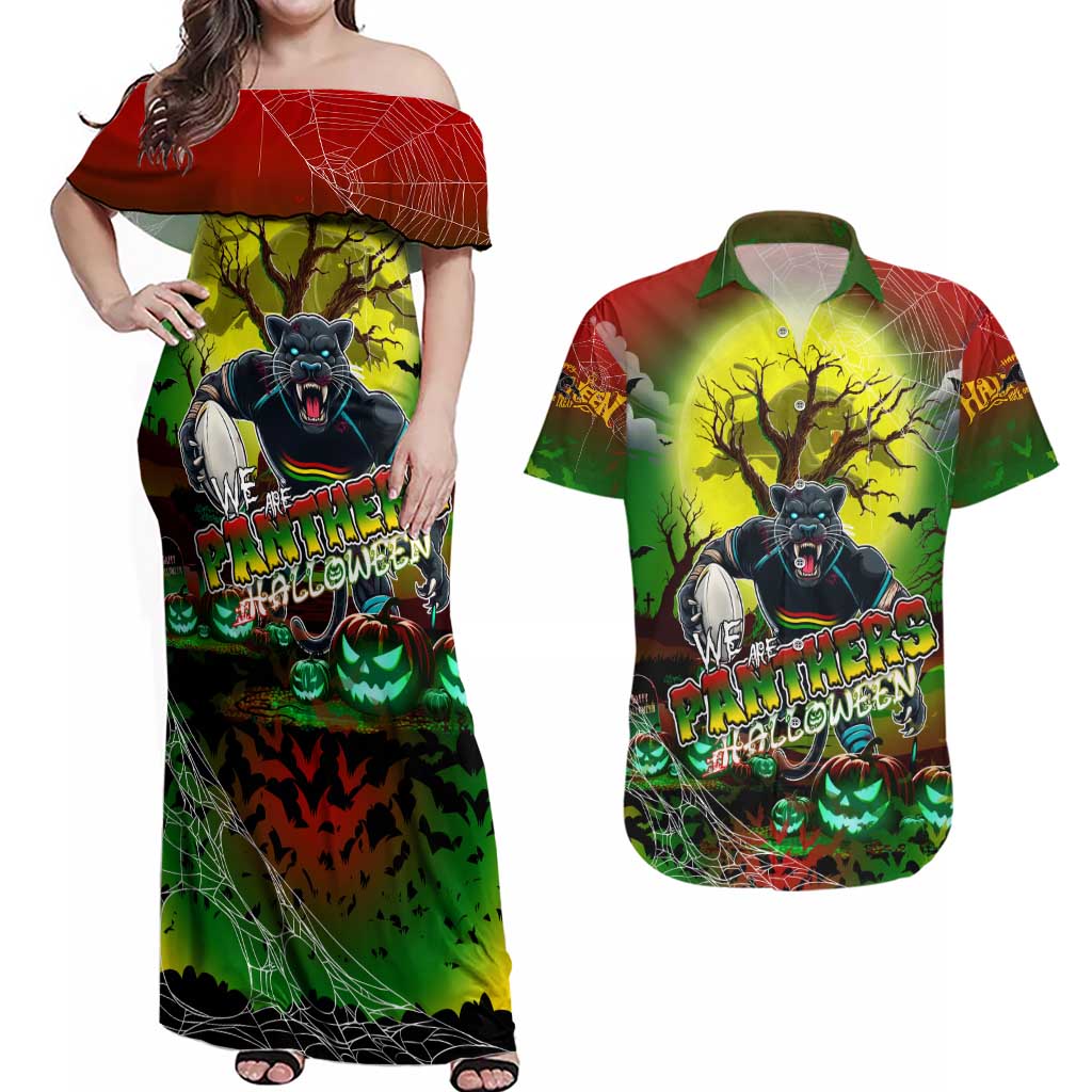 We Are Panthers Halloween Couples Matching Off Shoulder Maxi Dress and Hawaiian Shirt Pumpkin Scary Spooky Season - Aussie Hoodie