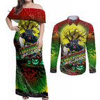We Are Panthers Halloween Couples Matching Off Shoulder Maxi Dress and Long Sleeve Button Shirt Pumpkin Scary Spooky Season - Aussie Hoodie