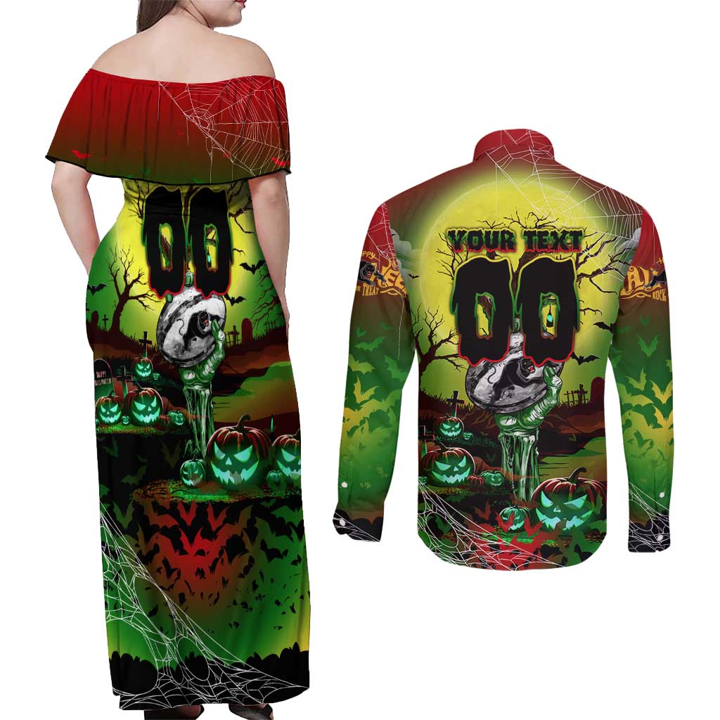 We Are Panthers Halloween Couples Matching Off Shoulder Maxi Dress and Long Sleeve Button Shirt Pumpkin Scary Spooky Season - Aussie Hoodie