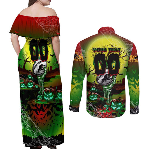 We Are Panthers Halloween Couples Matching Off Shoulder Maxi Dress and Long Sleeve Button Shirt Pumpkin Scary Spooky Season - Aussie Hoodie