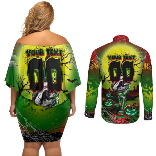 We Are Panthers Halloween Couples Matching Off Shoulder Short Dress and Long Sleeve Button Shirt Pumpkin Scary Spooky Season - Aussie Hoodie