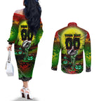 We Are Panthers Halloween Couples Matching Off The Shoulder Long Sleeve Dress and Long Sleeve Button Shirt Pumpkin Scary Spooky Season - Aussie Hoodie