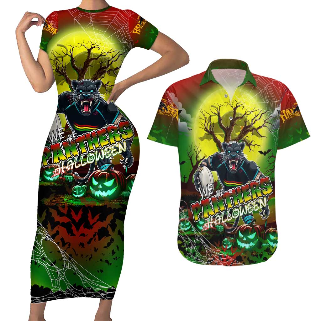 We Are Panthers Halloween Couples Matching Short Sleeve Bodycon Dress and Hawaiian Shirt Pumpkin Scary Spooky Season - Aussie Hoodie