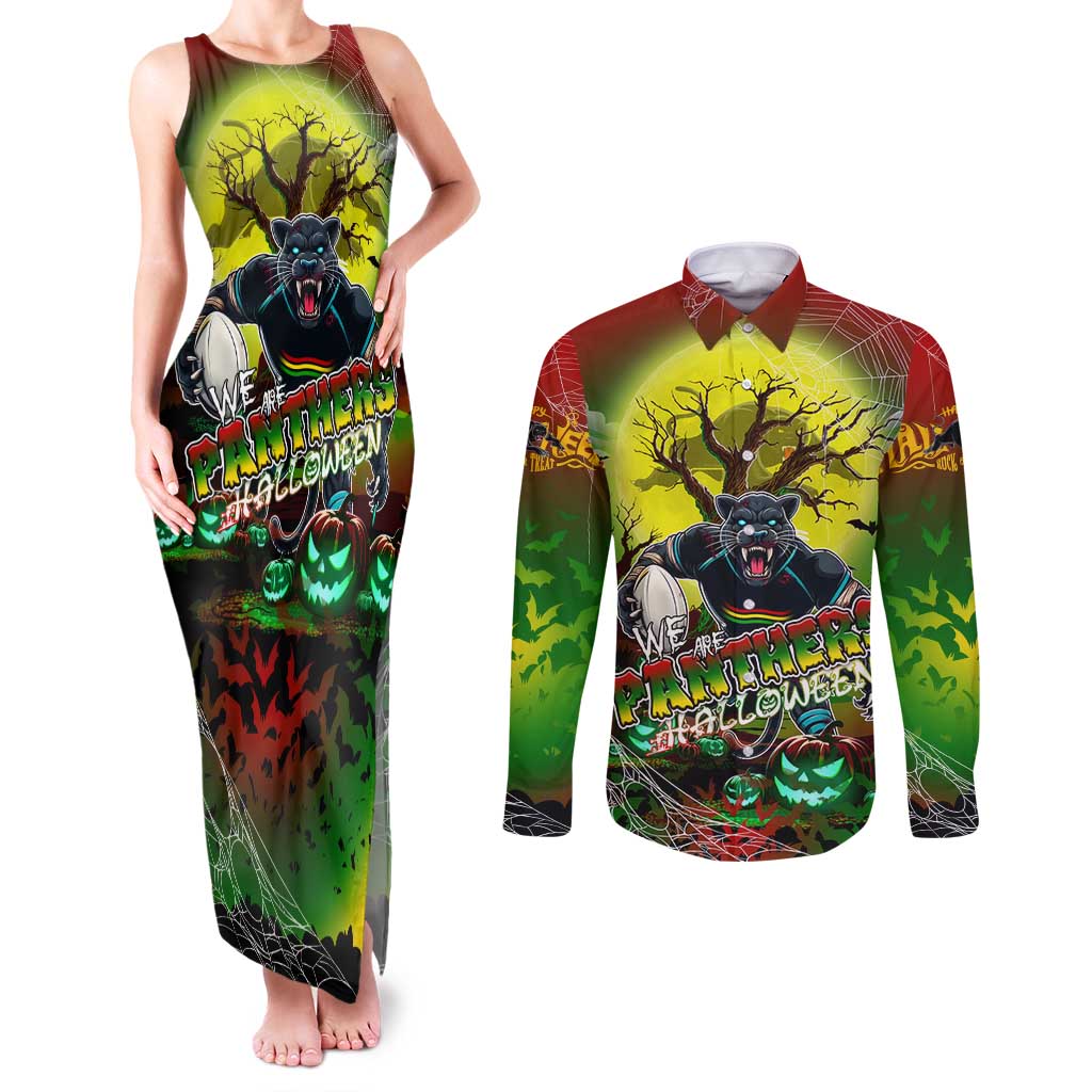 We Are Panthers Halloween Couples Matching Tank Maxi Dress and Long Sleeve Button Shirt Pumpkin Scary Spooky Season - Aussie Hoodie
