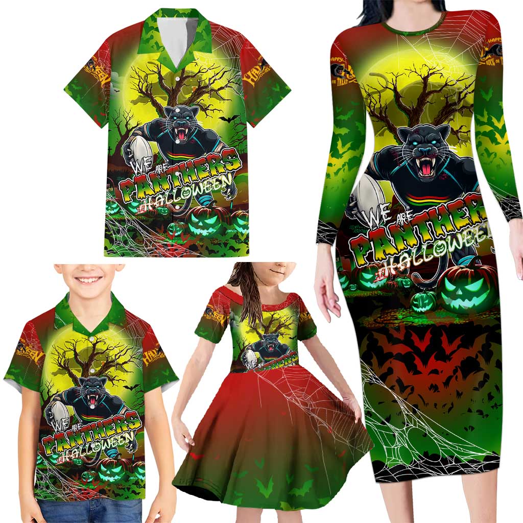 We Are Panthers Halloween Family Matching Long Sleeve Bodycon Dress and Hawaiian Shirt Pumpkin Scary Spooky Season - Aussie Hoodie