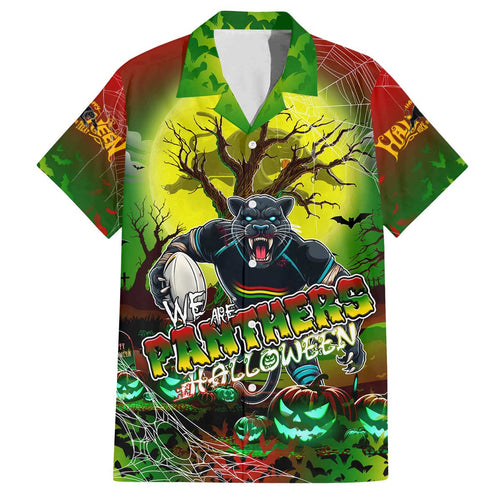 We Are Panthers Halloween Family Matching Off The Shoulder Long Sleeve Dress and Hawaiian Shirt Pumpkin Scary Spooky Season - Aussie Hoodie