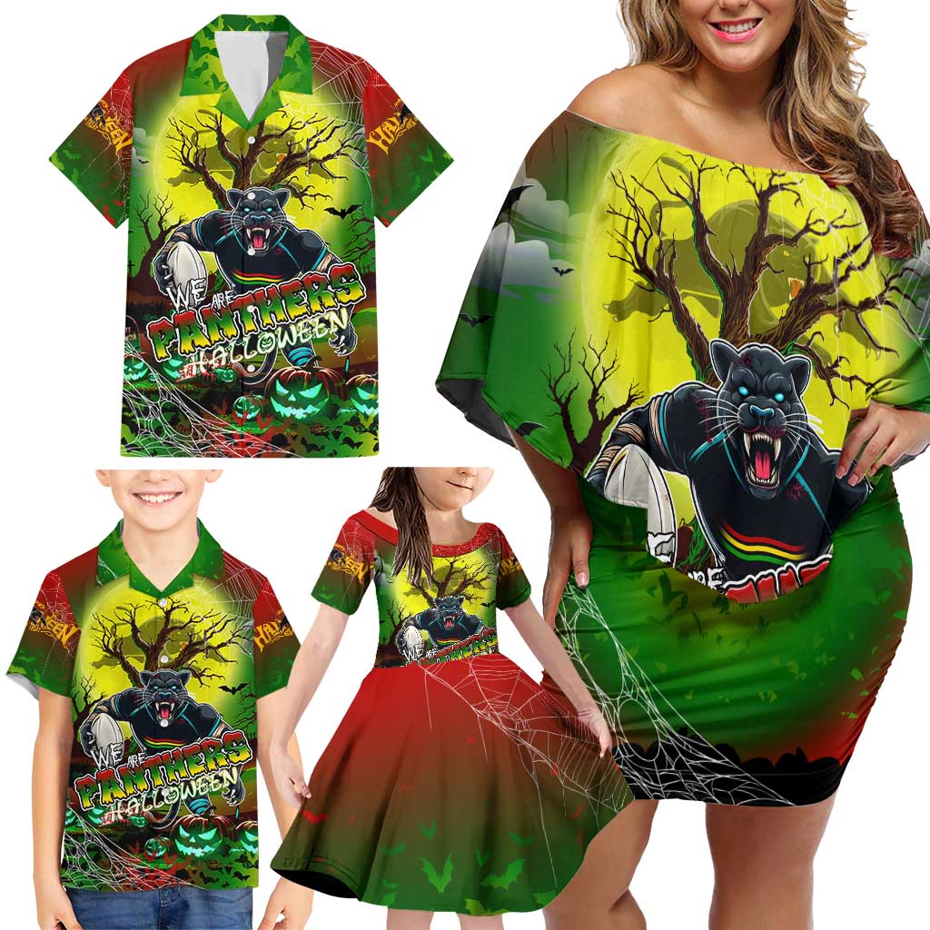 We Are Panthers Halloween Family Matching Off Shoulder Short Dress and Hawaiian Shirt Pumpkin Scary Spooky Season - Aussie Hoodie