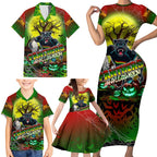 We Are Panthers Halloween Family Matching Short Sleeve Bodycon Dress and Hawaiian Shirt Pumpkin Scary Spooky Season - Aussie Hoodie