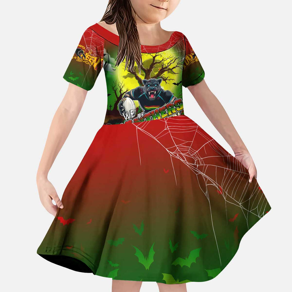 We Are Panthers Halloween Kid Short Sleeve Dress Pumpkin Scary Spooky Season - Aussie Hoodie