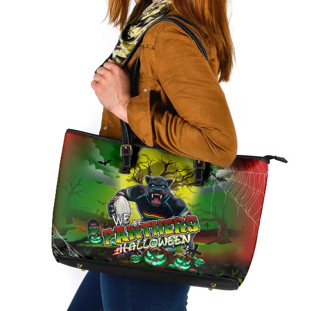 We Are Panthers Halloween Leather Tote Bag Pumpkin Scary Spooky Season - Aussie Hoodie