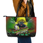 We Are Panthers Halloween Leather Tote Bag Pumpkin Scary Spooky Season - Aussie Hoodie